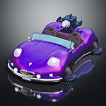 Purple Convertible Car with Shiny Exterior Black Bow Decoration on Top and Glowing Wheels Design
