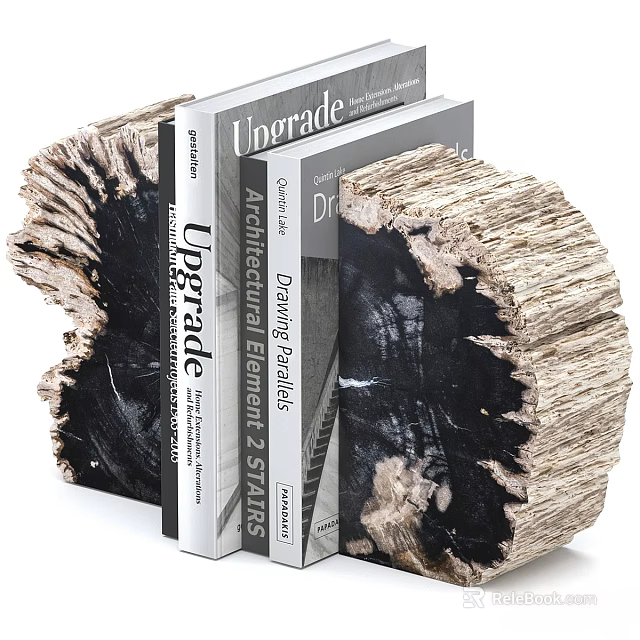 Natural Wood Texture Decorative Bookend With Design Architecture Books For Home Office Decor 3d model 