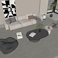 Modern Sofa and Coffee Table Set with Throw Pillows Blanket and Geometric Wall Art 3d model