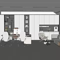 Modern Office Interior Design With Open Layout White Chairs Work Desk And Plants 3d model