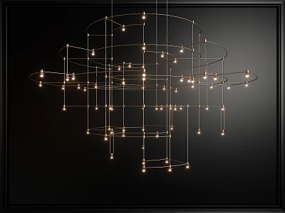 Modern Chandelier with Circular Rings and Hanging Light Bulbs in Contemporary Design 3d model
