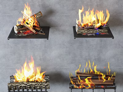 Outdoor Garden Decorative Fire Pits With Burning Wood Logs And Flames 3d model