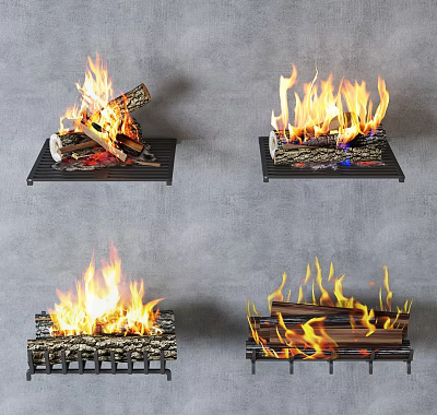 Modern Bonfire Fireplace Wood Wood Charcoal Fire Pile Flame Combination 3d model