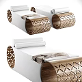 Modern Lounge Chairs With White Cushions Wooden Carved Frames And Soft Blankets