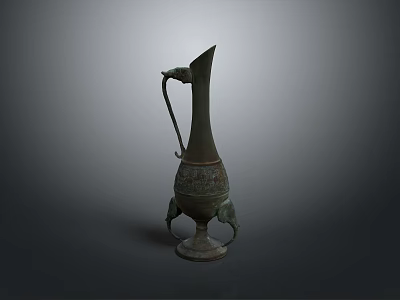 Decorative Bronze Pitcher With Handle Three Animal Shaped Feet And Engraved Patterns 3d model