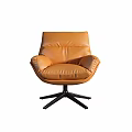 Brown Leather Leisure Chair With Modern Swivel Base For Home Living Room