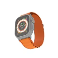 Modern Smartwatch With Orange Strap Square Dial And Multiple Digital Display Zones