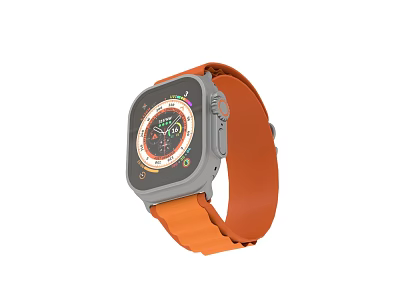 Modern Smartwatch With Orange Strap Square Dial And Multiple Digital Display Zones 3d model