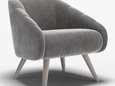 Elegant Modern Gray Velvet Armchair With Curved Arms And Wooden Legs 3d model