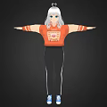 3D Character with White Hair Orange Shirt Blue Eyes Arms Outstretched Black Pants