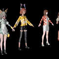 Anime Style Game and Movie Characters With Animal Ears Striped Outfits and High Heels