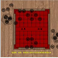 Chinese Chess Entertainment with Red Black Pieces on Red Chessboard and Chu River Han Border