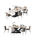 Modern Dining Table Set With Rectangular Marble Top Black Metal Base And Six Beige Chairs 3d model