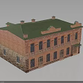 Traditional Red Brick Building Design With Green Roof Decorative Windows And Doors