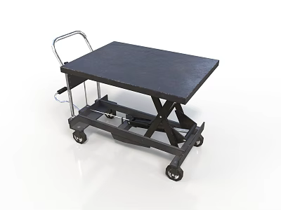 Mobile Hydraulic Lift Table With Black Platform Top Metal Frame And Wheels 3d model