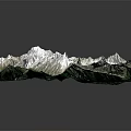 Realistic Mountainous Terrain Model Featuring Snow Covered Peaks And Lush Green Vegetation