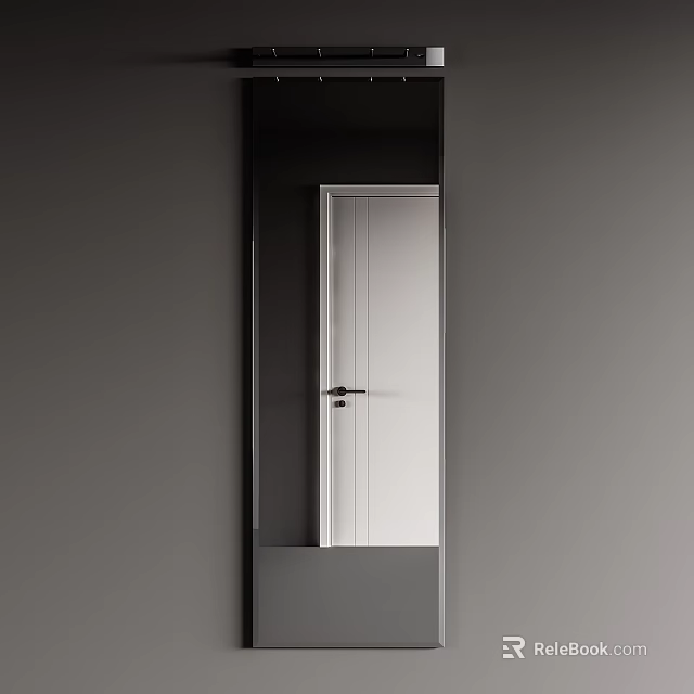 Full Length Mirror Reflects White Door And Gray Walls 3d model 