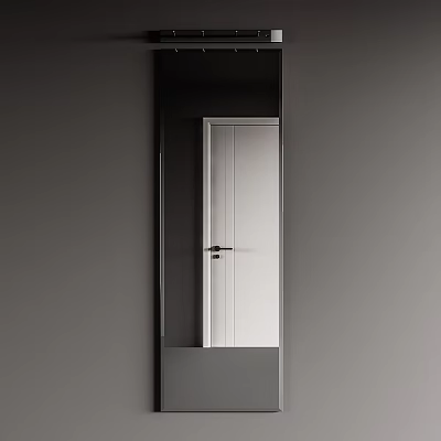 Full Length Mirror Reflects White Door And Gray Walls 3d model