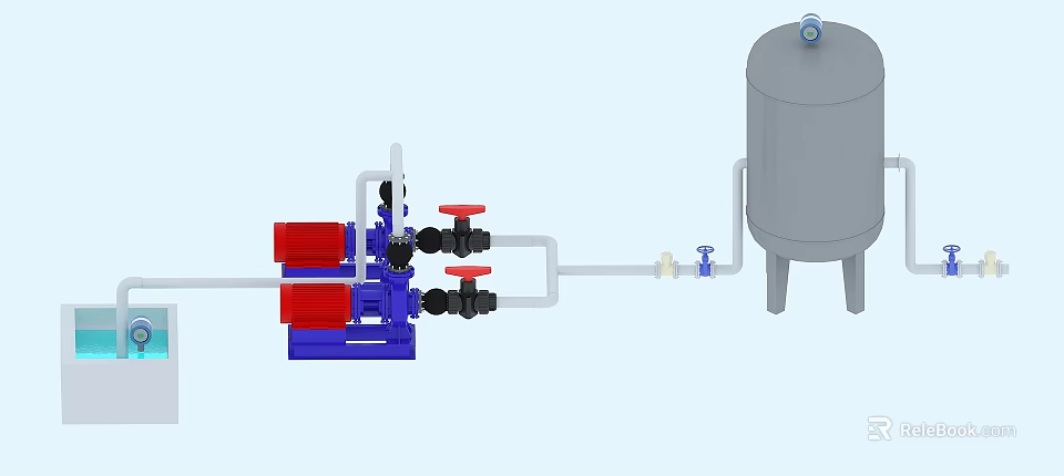 Industrial Fluid Transfer System With Pumps Valves Pipes And Storage Tank 3d model 