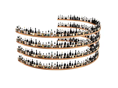 Spiral Multiple Layers Wine Rack Filled With Various Wine Bottles And Glasses 3d model