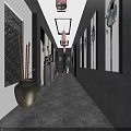 Traditional Chinese Tea House Interior With Wooden Structure And Red Lanterns
