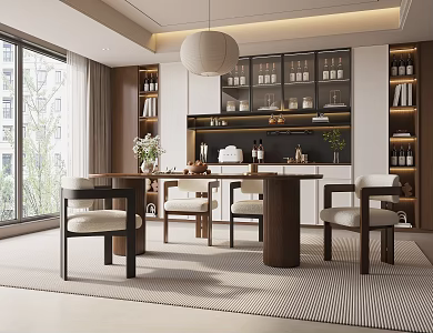 Modern Vintage French Restaurant Dining Table Chandelier Dining Chair Wine Cabinet 3d model
