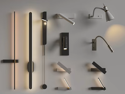 Modern Wall Lamps With Various Sleek Designs Shapes And Ambient Lighting 3d model
