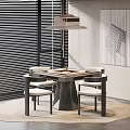 Modern Hotel Mahjong Room With Square Table Four Chairs Blinds Pendant Light And Abstract Painting