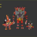 Pixel Art Red Gray Horned Flame Themed Game Characters Family Team