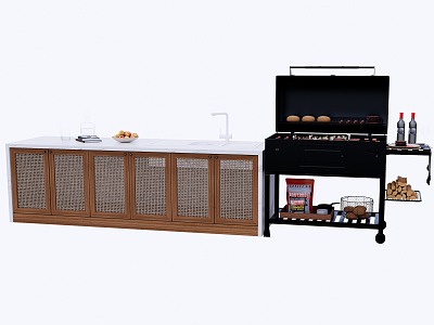 Courtyard barbecue table console 3d model