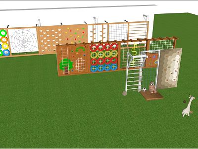 Campus Outdoor Activity Space With Green Lawn Climbing Walls Play Panels And Ladder 3d model
