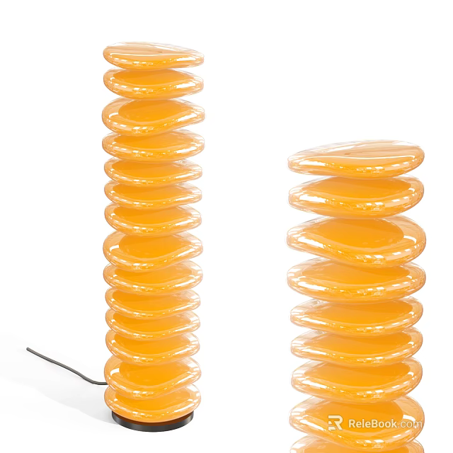 Modern Orange Stacked Layered Disc Floor Lamp With Transparent Design 3d model 