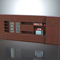 Brown Wooden TV Cabinet With Glass Doors Drawers Open Shelves And Vintage TV