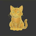 Orange Tabby Cartoon Cat With Green Eyes Red Ears Sitting On Gray Background With Reflection