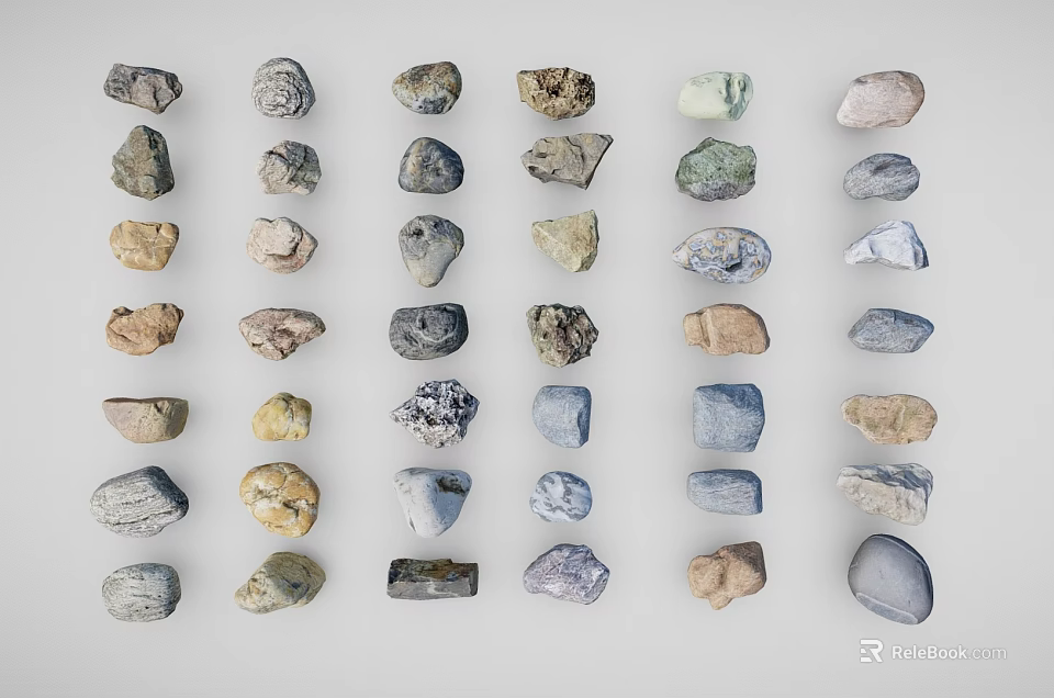 Various Natural Stones and Wood Pieces with Different Textures and Shapes 3d model 