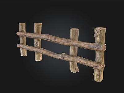 Rustic Wooden Garden Fence With Natural Log Posts And Cross Rails 3d model