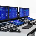 Modern Functional Desk With Multiple Monitors Ergonomic Chairs And Control Panel Setup