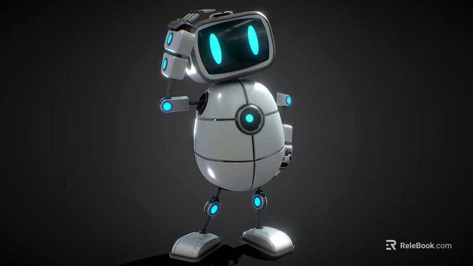 Game Movie Character Robot 3D Model With Blue Glowing Eyes And White Tech Body 3d model 