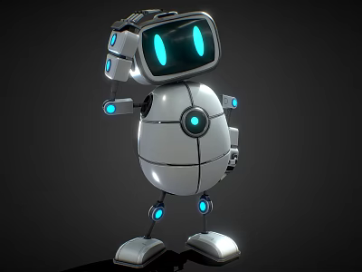 Game Movie Character Robot 3D Model With Blue Glowing Eyes And White Tech Body 3d model