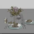 Elegant Dinnerware Set with Plates Folded Napkins Cutlery Glassware Vase and Flower Arrangement