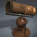Commercial Vintage Telescope With Rustic Brass Barrel Spherical Base Wooden Platform And Metal Stand