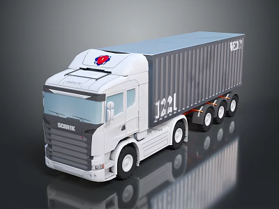 Scania Truck Model With White Cab Gray Container Red Blue Logo SCX 1241 3d model