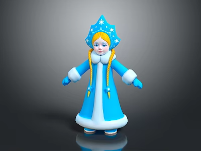 Snow Maiden Character With Blue Robe Star Hat And Blonde Braids In Fairy Tale Style 3d model