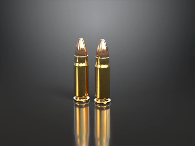 Golden Bullets With Copper Tips And Reflective Shine On Dark Background 3d model