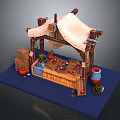 Wooden Market Stall Design With Canvas Roof String Lights Displayed Goods And Potted Plants
