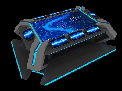 High Tech Commercial Control Console Equipment with Blue LED Lights and Interactive Display Screens 3d model