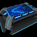 High Tech Commercial Control Console Equipment with Blue LED Lights and Interactive Display Screens 3d model