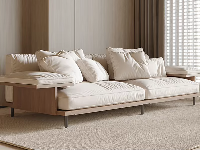 Modern Sectional Sofa With Light Colored Pillows Wooden Frame Metal Legs In Modern Living Room 3d model
