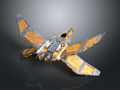 Advanced Interstellar Spacecraft With Yellow Gray Wings And Engines For Cosmic Exploration 3d model