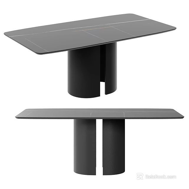 Modern Black Dining Table with Minimalist Design Sleek Tabletop and Cylindrical Legs 3d model
